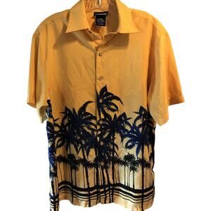 Extreme Gear Men's M Yellow Palm Print SS Button Down Polyester Hawaiian Shirt